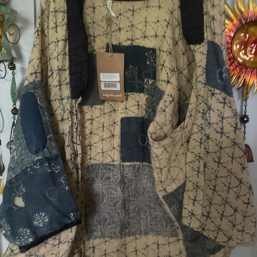 Magnolia Pearl Beatrix Patchwork Jacket indigo patches Tonga kimono NWT